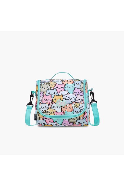 Shout Cat Print Lunch Bag with Adjustable Strap and Zip Closure