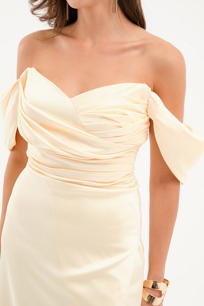 Lafaba Women's Yellow Boat Neck Slit Promise Engagement Wedding Evening Dress