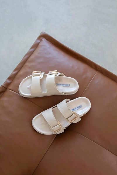 STRASWANS Axel Γυναικεία Πόρπη Λεπτομέρεια Daily Comfort Δερμάτινες Παντόφλες Μπεζ
