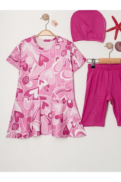 Harika KIDS Girl's Crew Neck Skirted Swimsuit and Leggings Bonnet Included.