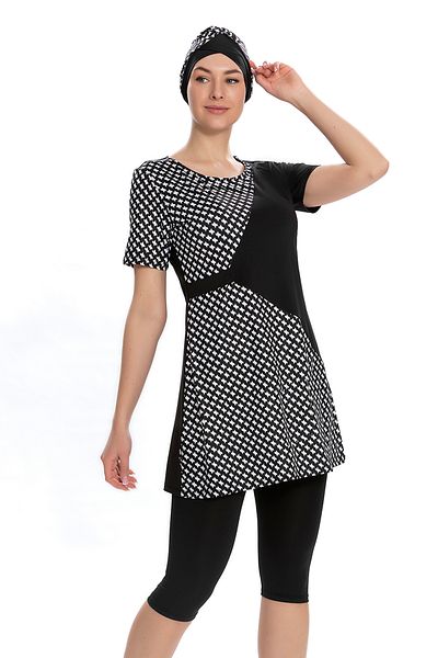 REMSA Short Sleeve Semi-Covered Hijab Swimsuit 204-01 Black