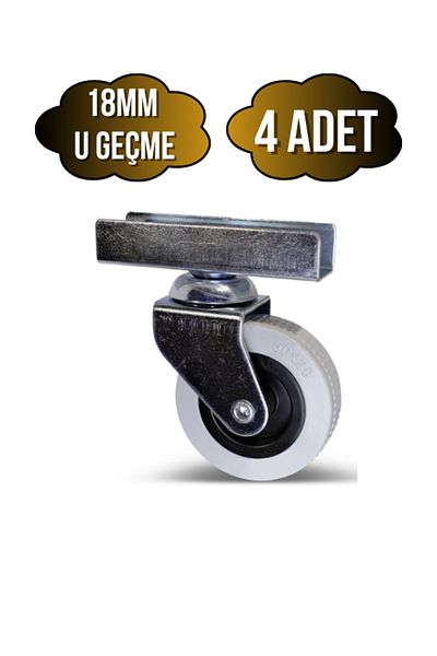 DSYapıAksesuar 18mm U Insert Table Wheel Coffee Table Wheel(7cm)(Grey)(4 Pcs)(18mm U Insert 50X20Mm)