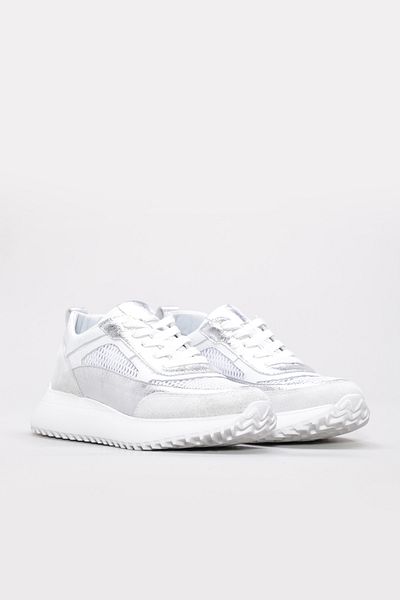Ayakkabıhane Inside and Outside Genuine Leather White Silver Women's Sports Shoes Ah081362619136