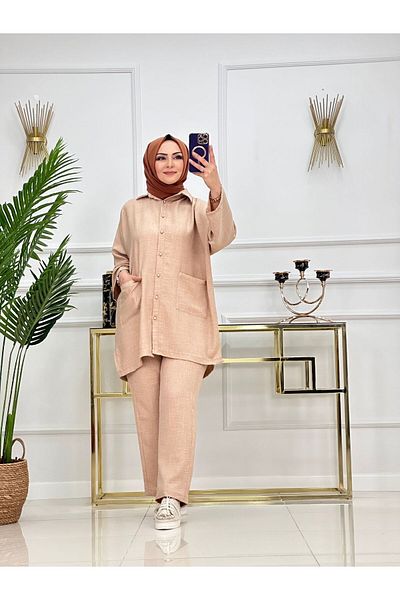 NİSUM MODA Linen Look Pocket Shirt Suit