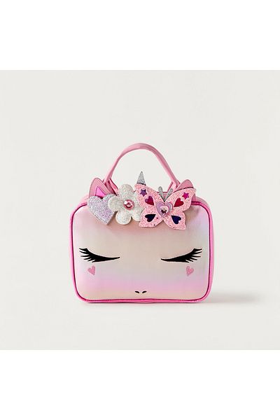 OMG Unicorn Ear Applique Lunch Bag with Handles and Zip Closure
