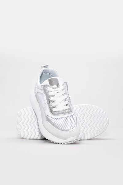 Ayakkabıhane Inside and Outside Genuine Leather White Silver Women's Sports Shoes Ah081362619136