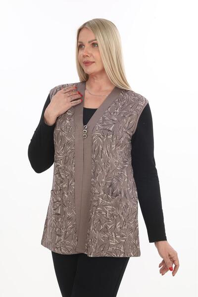 motix Desenli Düğmeli Kadın Yelek – Rahat Kalıp