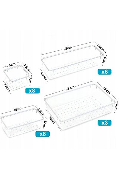 NewEvo Drawer Organizer Set, 25 Pieces, 4 Different Sizes For Storing Cosmetics, Jewelry, Kitchen