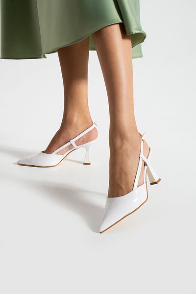 Papuckurdu White Patent Leather Piping Evening Dress Heeled Shoes