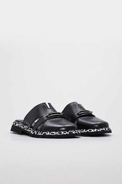 Ayakkabıhane Genuine Leather Inside and Outside Black Comfortable Women's Flat Slippers Ah0871026191026