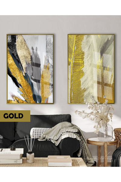 Harikabirev HARİKABİREV | COMBINAT DE FRUNZE ABSTRACTE MODERNE GRAY-GOLD | TA...