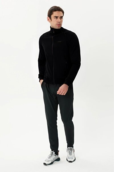 Exuma Erkek Siyah Tam Fermuarlı Sweatshirt 2419002