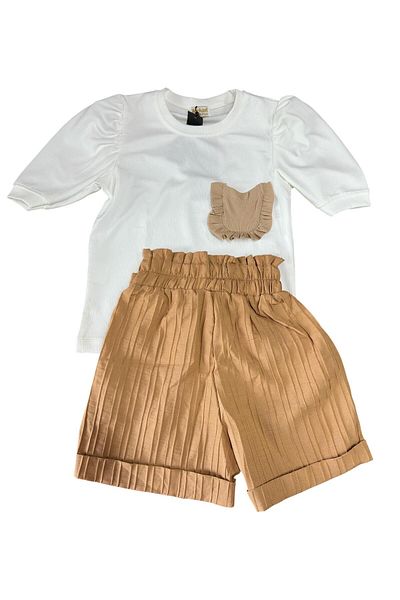 Kamex Twirl Pocket Short Sleeve T-Shirt Lace-Up Shorts Girls Set