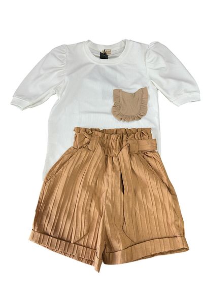 Kamex Twirl Pocket Short Sleeve T-Shirt Lace-Up Shorts Girls Set