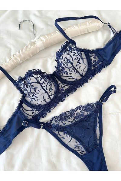 Feruzdesign Navy Blue Marte Bralet Suit (Large Size)