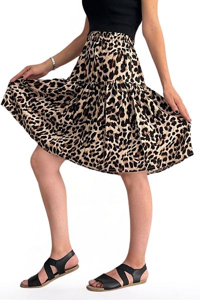 BNZ TEKSTİL Viscose Fabric Leopard Patterned Women's Midi Length Shorts Skirt