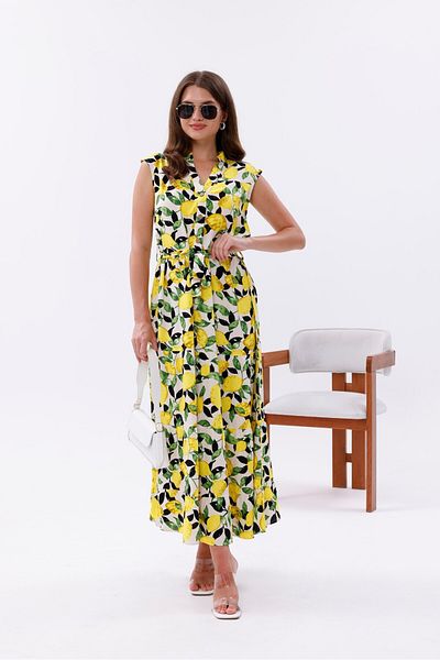 Pulli Collection Rochie midi cu curea din viscoză cu model de lămâie