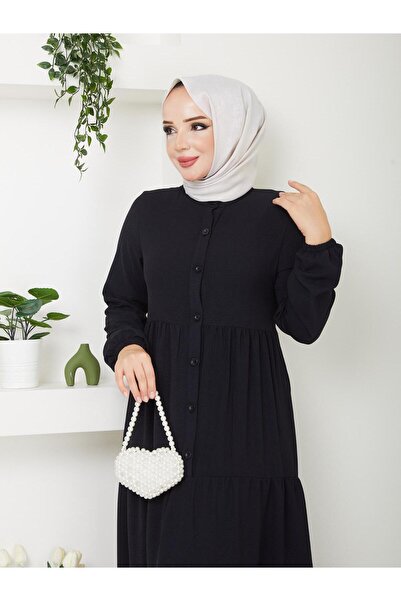 exxitcollection Γυναικείο Ayrobin Μαύρο Κομψό και Άνετο Υφασμάτινο Φόρεμα Hijab