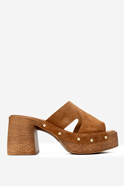 Dericlub DERIKLUB Saboți cu toc cu platformă pentru femei, din piele naturală ZY 8245 TABA