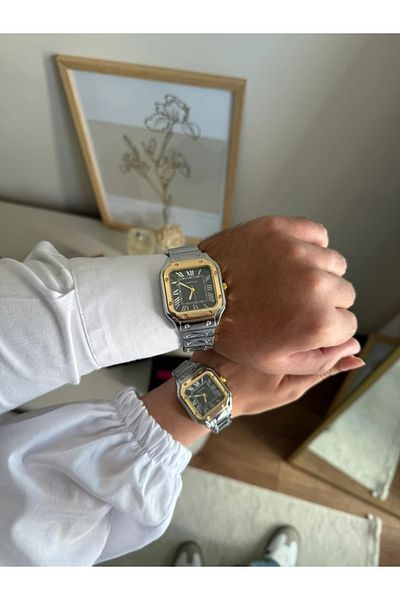 RoseandRoses Castana Special Design Couple Watch Silver (Black Dial Gold Case)