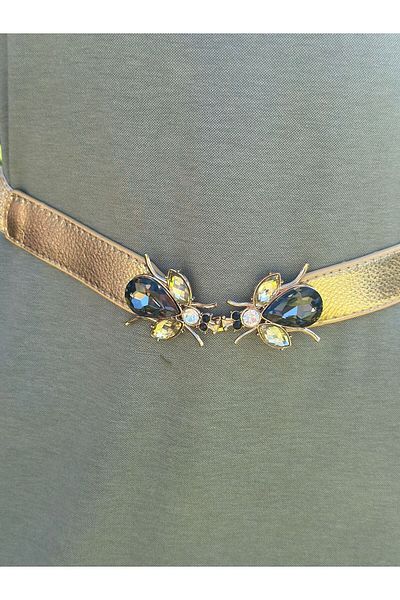 Gönülden Tasarım Zircon Stone Bee Buckle Elastic Women's Belt 75X3 cm