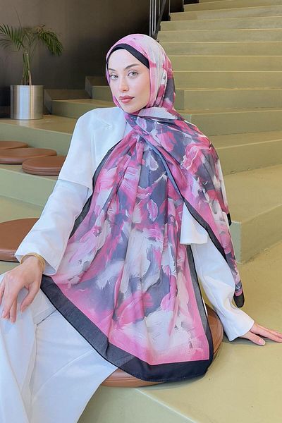lamelif Elegant Pattern Cotton Shawl Cherry