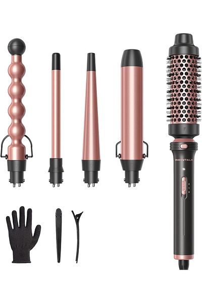 Generic Wavytalk 5 in 1 Curling Wand Set, Multi Curl, Curling Iron Set with Thermal Brush and 4 Interchangea