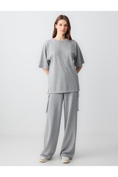 Jimmy Key Silver High Waist Wide Leg Glitter Knitted Trousers