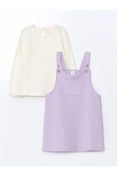 LC Waikiki Lcw Baby Combed Cotton Baby Girl Salopet and T-Shirt 2Pcs