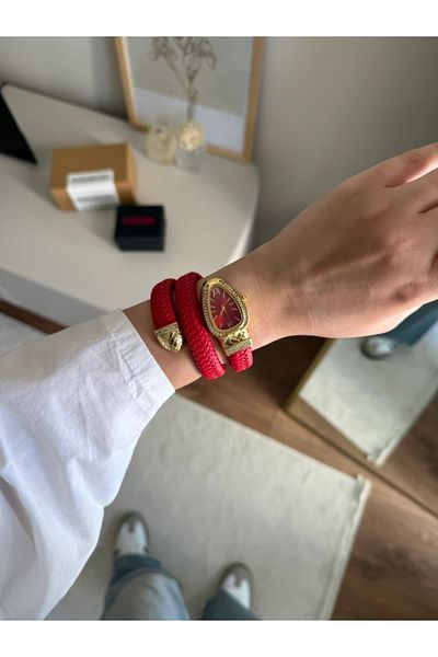 RoseandRoses Snake Coiled Leather Cord Red (Red Dial)