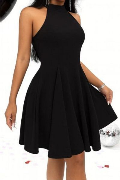 Mossta Halter Neck Mini Crepe Dress - Black
