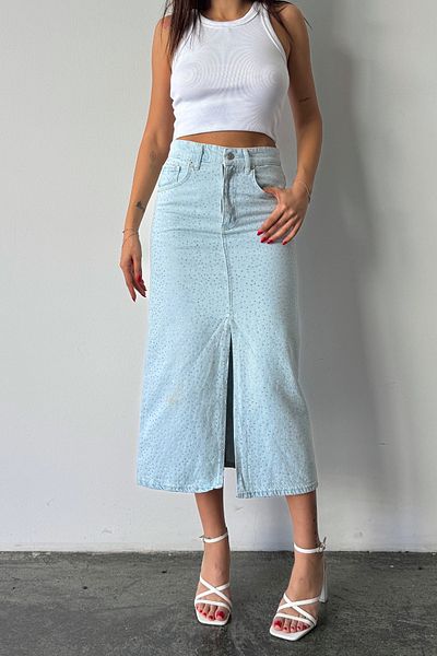 XRAY JEANS Fusta de denim lungă, strânsă, albastru gheață, cu fantă de piatră