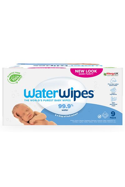 WaterWipes Original Plastic Free Baby Wipes, 540 wet wipes (9 pck),99.9% Water Based Wipes & for Sensitive Skin