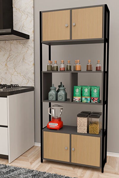 Remaks MOLİ Mutfak Dolabı Mutfak Rafı Çok Amaçlı Dolap-ANTRASİT-MEŞE