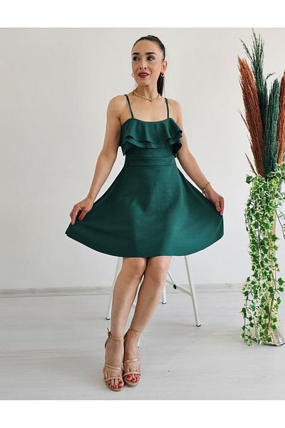 6 butik altı üstü butik Crepe Dress with Flounces on Shoulders