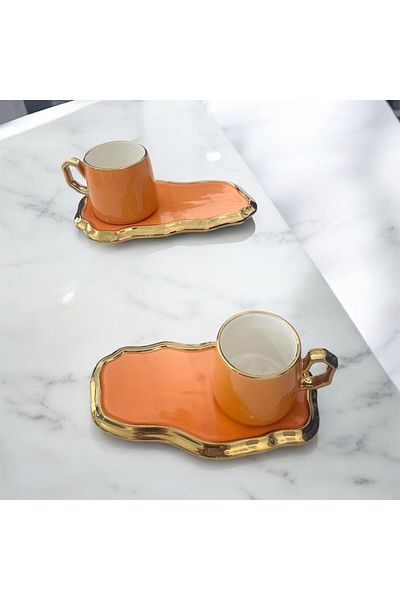 partridge store Gold Gilding Porcelain Coffee Cup with Ikram Plate Set of 2