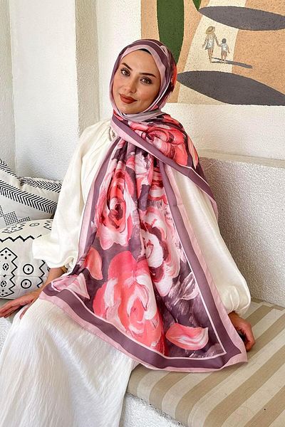 lamelif Flower Pattern Cotton Shawl Candy Pink