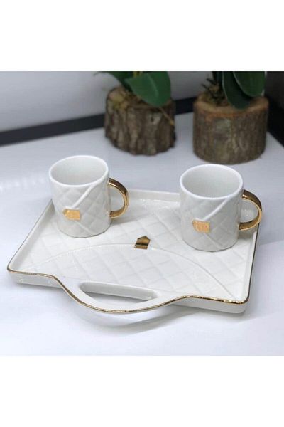 ERGENÇLERZÜCCACİYE Porcelain Bag Figured Groom Coffee Cup Set of 2
