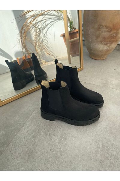 LA PASSION Genuine Leather Suede Black Elastic Women's Boots
