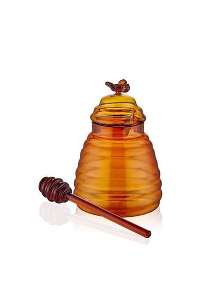 The Mia Glass Honey Jar Amber 13 cm