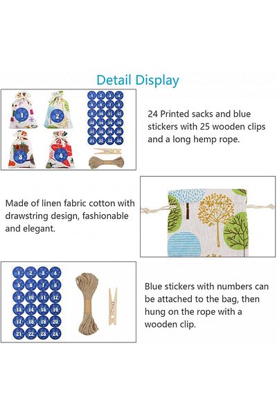 Hamoom Set of 24 bags with stickers and clips for HAMOOM advent calendar, textile/paper/wood, multicolor