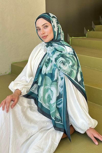 lamelif Flower Pattern Cotton Shawl Emerald Green
