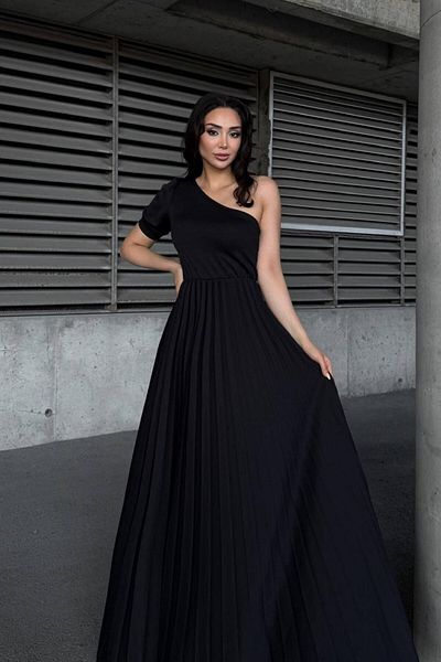Mossta One Shoulder Pleated Long Evening Dress - Black