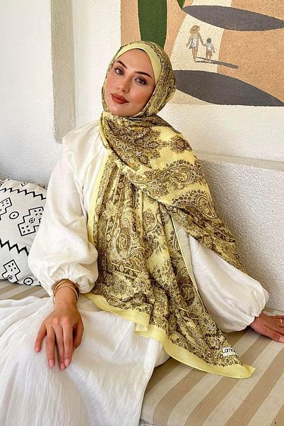 lamelif Retro Pattern Soft Shawl Yellow