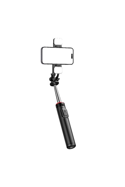 Generic Long Stick Stainless Steel Selfie Stick Tripod Stand with Double LED Light 130 cm