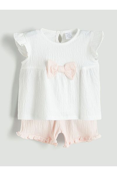 LC Waikiki Lcw Baby Ribbon Baby Girl Blouse and Shorts 2 Pcs
