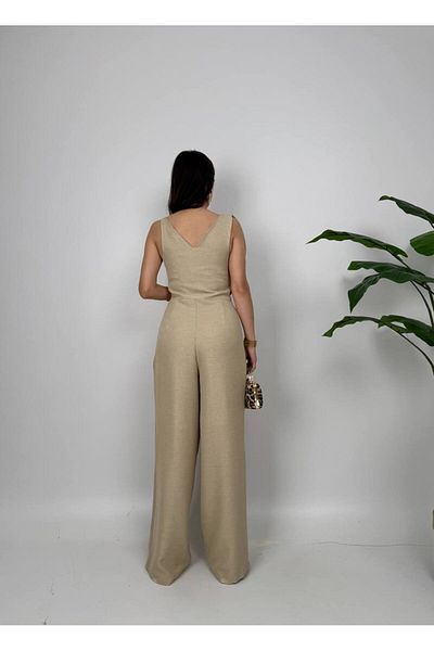 Zoe Zoe Women's Degaje Collar Strap Linen Jumpsuit
