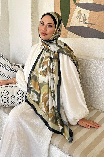 lamelif Μοτίβο λουλουδιών Βαμβακερό σάλι Mint Green