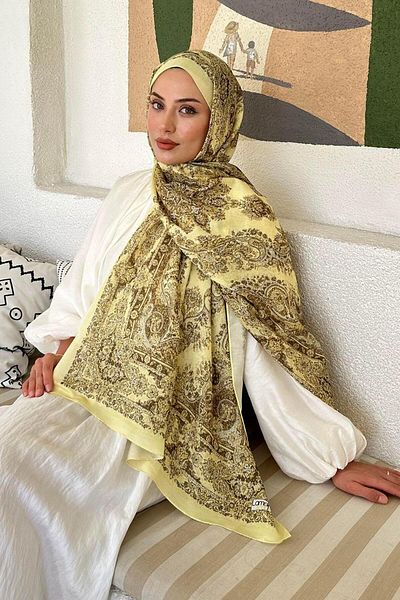 lamelif Retro Pattern Soft Shawl Yellow