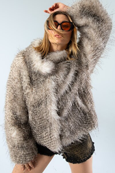 Butic Kadın Gri Lüks Tüy Dokulu Kısa Suni Kürk Mont | Şık ve Modern